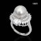 Approx. 10.0 - 11.0 mm, White South Sea Pearl, Solitaire Pearl Ray Halo CZ Ring