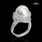 Approx. 12.0 mm, White South Sea Pearl, Solitaire Pearl Stack Halo CZ Ring