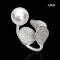 Approx. 9.0 - 10.0 mm, White South Sea Pearl, Umiko CZ Paved & Pearl Open Ring