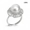 Approx. 10.0 mm, White South Sea Pearl, Solitaire Pearl Halo CZ Wings Ring