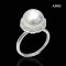 Approx. 11.0 mm, White South Sea Pearl, Solitaire Pearl Halo CZ Wave Ring
