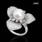 Approx. 10.0 mm, White South Sea Pearl, Solitaire Pearl Bunga Raya CZ Paved Ring