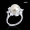 Approx. 11.0 mm, White South Sea Pearl, Solitaire Pearl Halo CZ Fancy Shaped Ring
