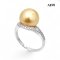 10.3 mm, Gold South Sea Pearl, Solitaire Pearl Moissanite Paved Ring