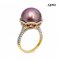 14.0 mm, Edison Pearl, Solitaire Pearl Stencil Cup Moissanite Paved Ring
