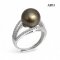 Approx. 11.0 mm, Tahitian Pearl, Solitaire Pearl Triple Stripe CZ Paved Ring