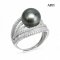 10.7 mm, Tahitian Pearl, Solitaire Pearl Four Stripes CZ Paved Ring