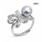 Approx. 7.0 mm up, Akoya Blue Rose Pearl, Solitaire Pearl Bow CZ Paved Ring