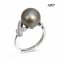 Approx. 9.0 - 10.0 mm, Tahitian Pearl, Solitaire Pearl Shoulder X Cross CZ Paved Ring