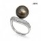 11.65 mm, Tahitian Pearl, Solitaire Pearl Curved Shoulder CZ Paved Ring