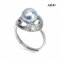 Approx. 7.0 mm, Akoya Blue Rose Pearl, Solitaire Pearl Stream CZ Ring