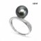 Approx. 10.0 mm, Tahitian Pearl, Solitaire Pearl Crossed Stripe Ring