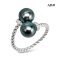 Approx. 7.0 mm, Tahitian Pearl, Duo Pearl Spiral Setting Open Ring