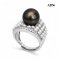 Approx. 2.0 - 2.5 mm and 11.0 -12.0 mm, Freshwater Pearl and Tahitian Pearl, Solitaire Pearl Shoulder Pearls Paved Ring