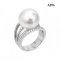 12.8 mm, White South Sea Pearl, Solitaire Pearl Four Stripes Moissanite Paved Ring