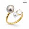 Approx. 5.0 mm and 8.0 mm, AK Pearl and Akoya Pearl, Duo Pearl & Moissanite Open Ring