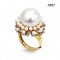(PSL) Approx. 2.5 mm and 14.8 mm, Akoya Pearl and Aurora Phoenix, White South Sea Pearl, Bloom Phoenix Ring