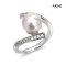 8.9 mm, Hanamomo, Akoya Pearl, Solitaire Pearl Twisted Line CZ Paved Ring