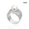 Approx. 8.4 mm, Hanamomo, Akoya Pearl, Five Stripes CZ Paved Solitaire Pearl Ring