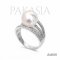 Approx. 9.5 mm up, Sumo, Akoya Pearl, Solitaire Pearl Four Stripes CZ Ring