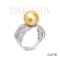 Approx. 10.0 mm, Gold South Sea Pearl, Solitaire Pearl Ring, Broad Shoulder CZ Paved, Ring