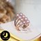 แหวน Open Ring มุกน้ำจืดคัดเกรด สีม่วง 6 เม็ด ทรง Semi-round ขนาด 6 - 7 mm เกรด AAA ตัวเรือนเงินแท้ 92.5 ชุบ Pink Gold/C005