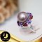 แหวน Cocktail มุกน้ำจืด Edison คัดเกรด ปรับไซส์ได้ มุกน้ำจืด Edison คัดเกรด สีม่วง ทรงกลม ขนาด 11 mm เกรด AA+ ตัวเรือนเงินแท้ 92.5 ชุบทองคำขาว ประดับพลอยแท้ 5ct  / C037