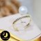 แหวน Open Ring  มุกเม็ดเดี่ยว มุกน้ำจืดคัดเกรด สีขาว ทรงกลม ขนาด 8 mm เกรด AA+ ตัวเรือนเงินแท้ 92.5 ชุบทอง ประดับเพชร CZ / C060