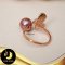 แหวนมุก Edison ปรับไซส์ได้ ผีเสื้อ มุกทรงกลม สีม่วงโอลด์โรส เกรด AA+ ขนาด 9-10 mm ตัวเรือนเงินแท้ 92.5 ชุบ Pink Gold ประดับเพชร CZ / R714