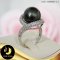 แหวนมุกออโรร่า มุกตาฮิติคัดเกรด สีดำ ทรงกลม ขนาด 12-13 mm เกรด AA ตัวเรือน เงินแท้ 92.5 ชุบทองคำขาว ประดับเพชร CZ / R855 / 31.1.64