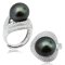 Approx. 12.0 mm, Tahitian Pearl, Pave CZ Cocktail Ring