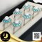 แหวนไข่มุก Akoya เม็ดเดี่ยวล้อม Turquoise ไข่มุก Akoya น้ำเค็มคัดเกรด สีขาวประกายชมพู ทรงกลม ขนาด 7.5 mm เกรด AA+ ตัวเรือนแหวนเงินแท้ 92.5 ชุบทองคำขาว ประดับ พลอยแท้ White Topaz และ Turquoise 3 ct / 2.6.64