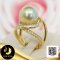 แหวน Signet Ring สองสายประดับเพชร ไข่มุกเม็ดเดี่ยว ไข่มุก South Sea  น้ำเค็มคัดเกรด สีทอง ทรงเกือบกลม ขนาด 12 mm เกรด AA+ ตัวเรือนแหวนแบบ Signet Ring เงินแท้ 92.5 ชุบทอง ประดับเพชร CZ / 21.7.64