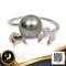 แหวน Open Ring ก้านกุหลาบหัวไข่มุก ไข่มุก Tahitian Pearl  สีดำ / 5.8.65