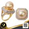 แหวนไข่มุกฐานแปดเหลี่ยมล้อมเพชร ไข่มุก South Sea Pearl สีทอง Light - Middle Gold / 30.8.65