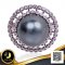 แหวนไข่มุก Tahitian Pearl ล้อมวงแหวนพลอยแท้ White Topaz 2 ชั้น ไข่มุก Tahitian Pearl สีดำ / 16.9.65