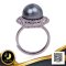 แหวนไข่มุก Tahitian Pearl ล้อมวงแหวนพลอยแท้ White Topaz 2 ชั้น ไข่มุก Tahitian Pearl สีดำ / 16.9.65