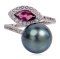 แหวน Open Ring พลอย Pink Tourmaline ไข่มุก Tahitian Pearl