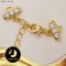 ตัวเรือนตะขอแบนยาวห่วงหนึ่งสายประดับเพชร (มีโซ่ปรับระดับ) Silver Plating Gold [ CZ  ] / H118