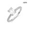(GRA), Moissanite Emerald Cut (1.0ct/D/VVS1/Ex) Four Prongs with Shoulder Moissanite Paved Ring