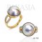 Approx. 13.0 mm up, Bluetopia, Amami Oshima Pearl, Dropped Double Line Moissanite Paved Shoulder Solitaire Pearl Ring
