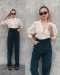 Set puff sleeve shirt and cylindrical corduroy pants