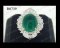 แหวนมรกตโคลัมเบียธรรมชาติหลังเบี้ย (Certified Natural Columbia Emerald Ring) ล้อมเพชร Heart&Arrow - Russian Cut