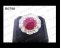 แหวนทับทิมพม่าธรรมชาติหลังเบี้ย (Certified Natural Burma Ruby Ring) ล้อมเพชร Heart&Arrow - Russian Cut