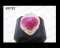 แหวนทับทิมพม่าธรรมชาติหลังเบี้ยรูปหัวใจ (Certified Natural Burma Ruby Ring) ล้อมเพชร Hearts&Arrow - Russian Cut