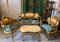 CS11 Luxury Blue and Golden Sofa Set with Marble CoffeeTable