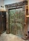 Rustic Green Entry Door with Carving