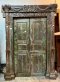 Rustic Green Entry Door with Carving