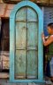 Distressed Blue Wooden Door British Carving