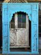 Blue Washed Wooden Archway with Carving